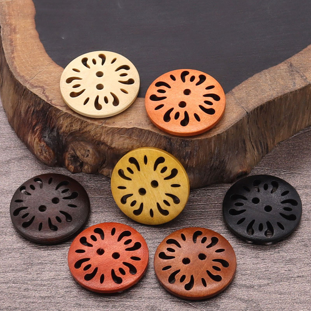 Spot Laser Hollow Vintage 2 agujeros redondos Bot&oacute;n de madera natural para ropa