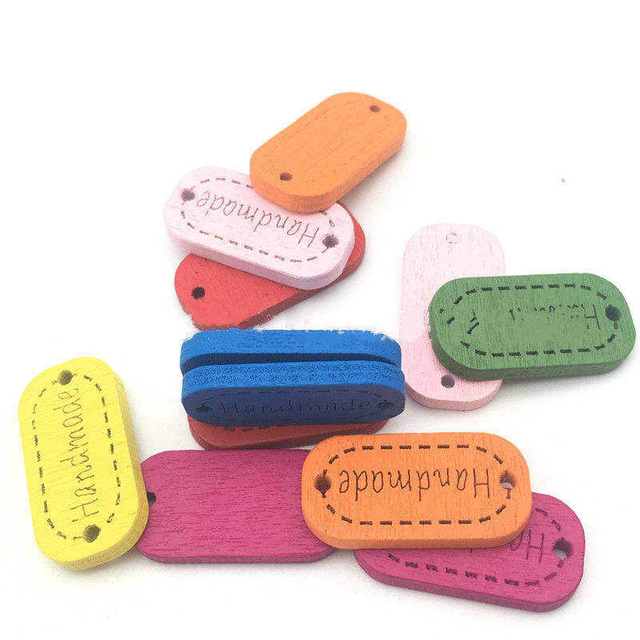 カスタムロゴ手作り長方形 2 穴縫製クラフトカラフルな DIY プレート木製ボタンラベルタグ