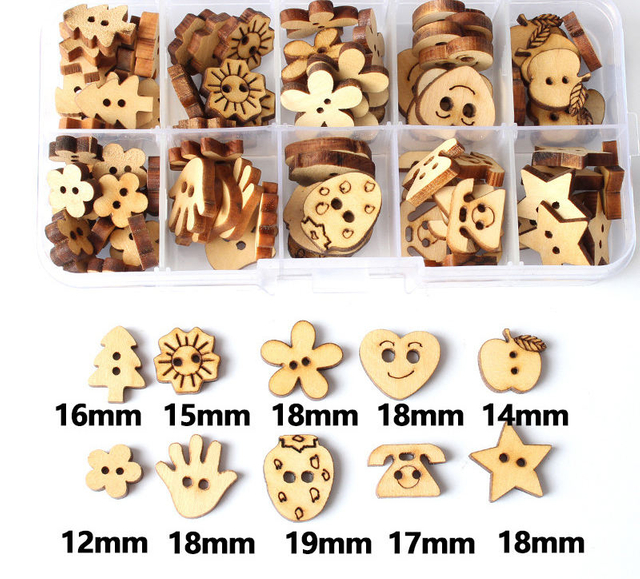 2-Loch-Cartoon-nette Form nat&uuml;rliches Holzknopfset mit Kunststoffbox-Set f&uuml;r Kinder