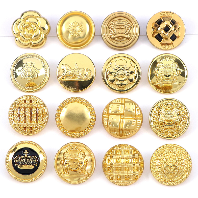 Bot&oacute;n de aleaci&oacute;n de zinc duradero, chapado en estilo retro, Color dorado, bot&oacute;n de v&aacute;stago de Metal brillante para abrigo