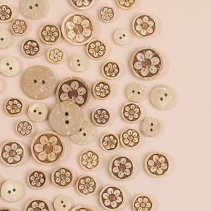 Bouton en coquille de noix de coco naturelle, nouveau Design personnalis&eacute;, &eacute;cologique, couleur blanchie, 2 trous, Beige, &agrave; vendre